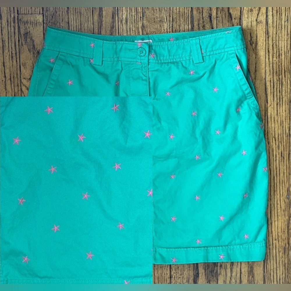 Vintage LL Bean Light Green Pink Starfish Skirt 10 12 Preppy Coastal Whimsical